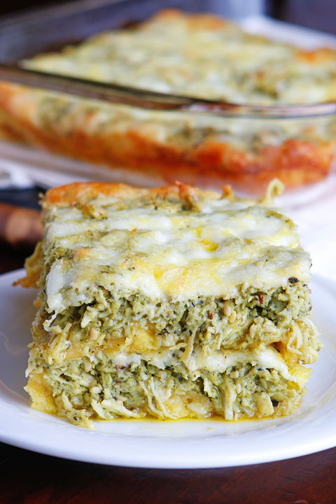 This cheesy Pesto Chicken Breakfast Casserole is the perfect savory brunch! It's so versatile you could easily serve it for lunch or dinner, too!