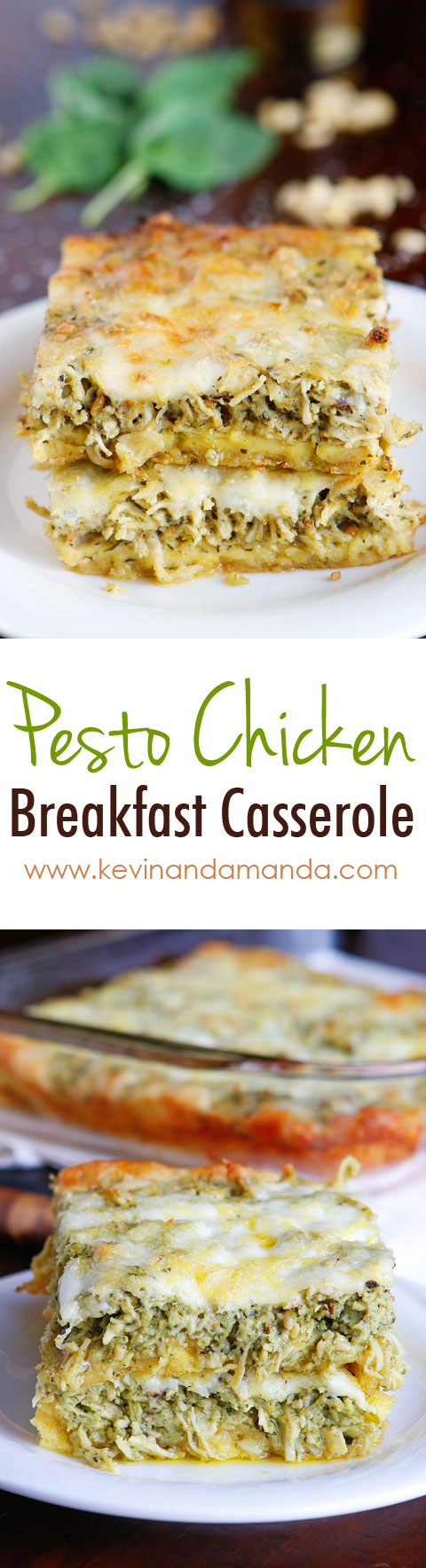 This cheesy Pesto Chicken Breakfast Casserole is the perfect savory brunch! It's so versatile you could easily serve it for lunch or dinner, too!