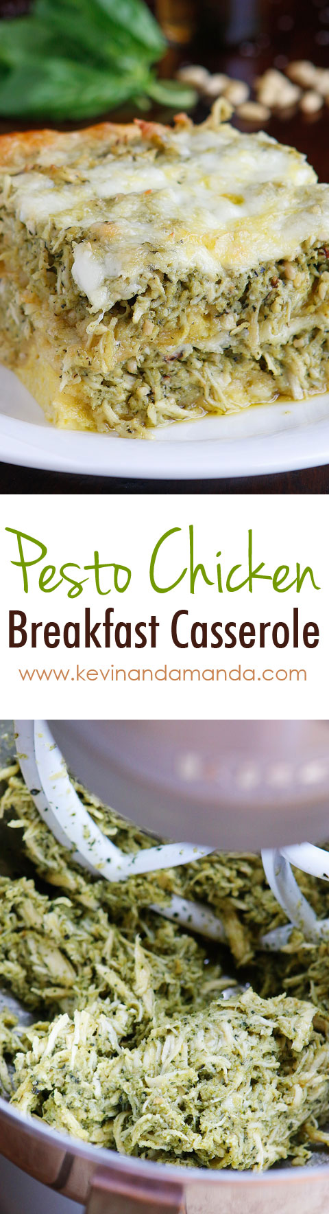 This cheesy Pesto Chicken Breakfast Casserole is the perfect savory brunch! It's so versatile you could easily serve it for lunch or dinner, too!