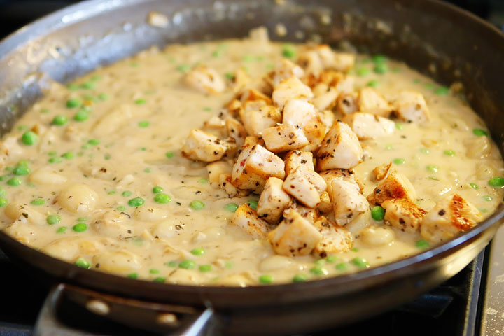 Garlic chicken and toasted potato gnocchi in a rosemary lemon cream sauce. Great for easy weeknight dinners AND impressing guests. Will make this one again!