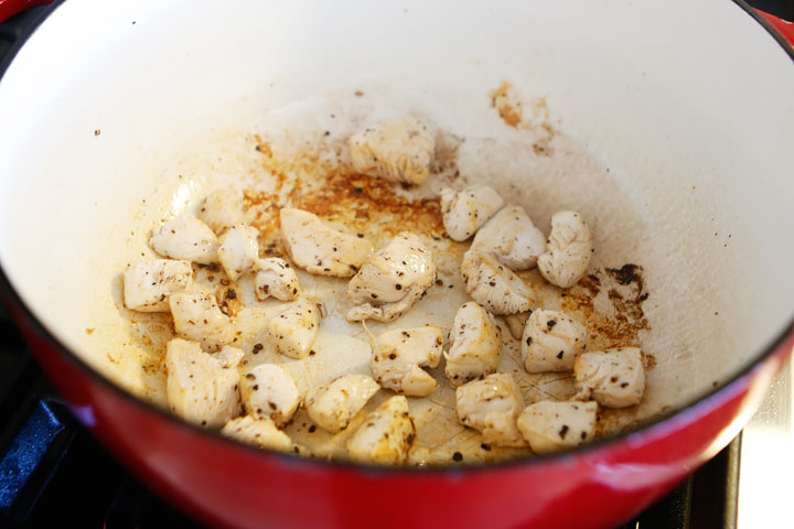 So easy! Only four ingredients. Chicken, rice, salsa verde, and chicken broth (or water). All cooks in one pot, even the rice! Perfect for a quick and easy weeknight meal.