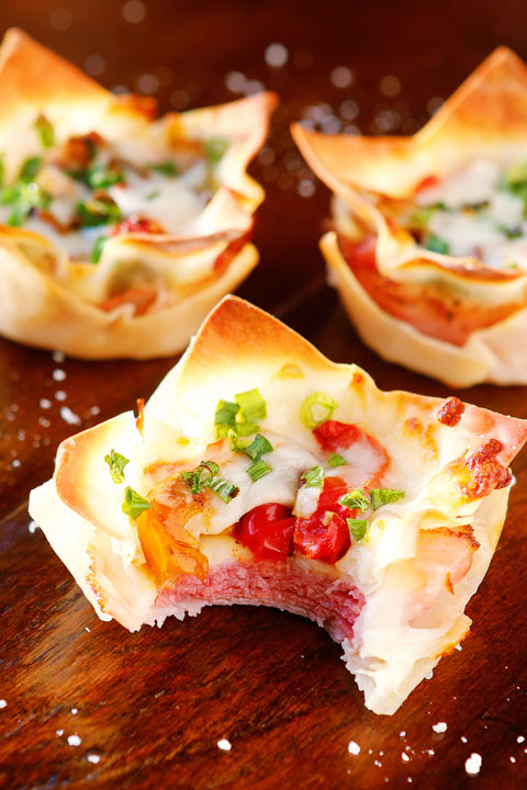 Ham and cheese, salami and bell peppers in a crispy hand-held cup! Perfect for dinner or appetizers!