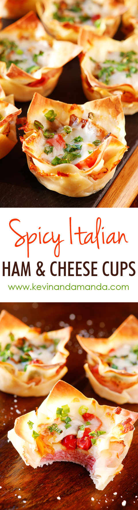 Ham and cheese, salami and bell peppers in a crispy hand-held cup! Perfect for dinner or appetizers!