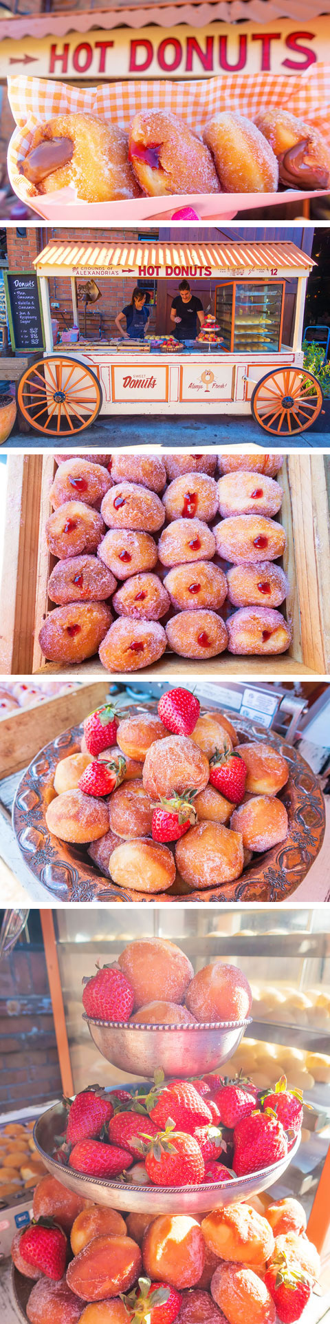 Fresh Hot Donuts at The Grounds of Alexandria. Breakfast and Brunch Cafe in Sydney, Australia. Don't miss the farmer's market on the weekends!