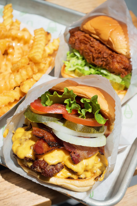 Image of a Burger with Fries and a Chicken Sandwich from Shake Shack