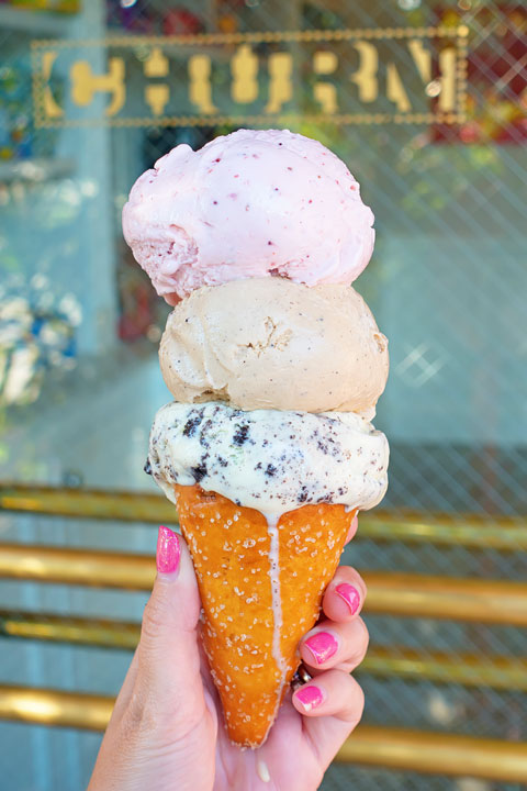 Image of a Giant Pretzel Ice Cream Cone from Churn