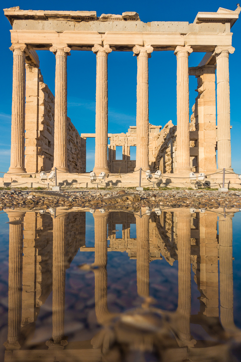 Reflection of the Erechtheion at the Acropolis of Athens