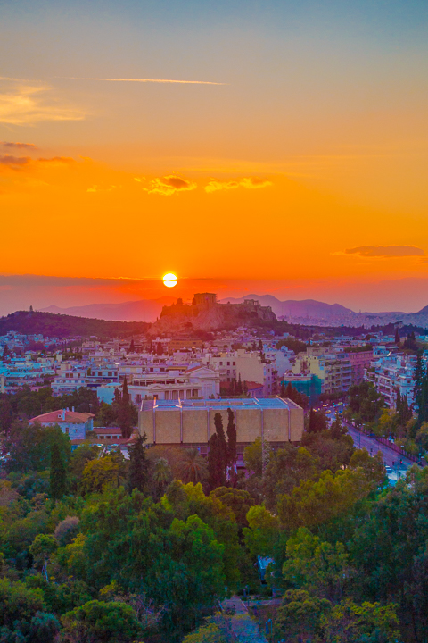 Sunset view in Athens Greece