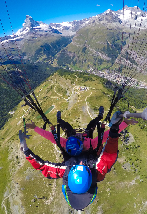 The most amazing, once-in-a-lifetime experience!! Go paragliding with the most breathtaking, jaw-dropping views EVER with the Matterhorn in the background!!! If you are ever anywhere near Switzerland you HAVE to put paragliding in Zermatt on your bucket list!!!! If you mention "Kevin & Amanda" at FlyZermatt.com you'll get a free T-shirt!! They're super cute too!