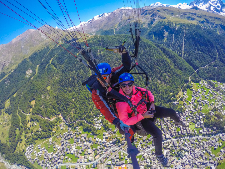 The most amazing, once-in-a-lifetime experience!! Go paragliding with the most breathtaking, jaw-dropping views EVER with the Matterhorn in the background!!! If you are ever anywhere near Switzerland you HAVE to put paragliding in Zermatt on your bucket list!!!! If you mention "Kevin & Amanda" at FlyZermatt.com you'll get a free T-shirt!! They're super cute too!