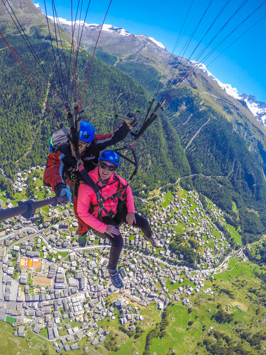 The most amazing, once-in-a-lifetime experience!! Go paragliding with the most breathtaking, jaw-dropping views EVER with the Matterhorn in the background!!! If you are ever anywhere near Switzerland you HAVE to put paragliding in Zermatt on your bucket list!!!! If you mention "Kevin & Amanda" at FlyZermatt.com you'll get a free T-shirt!! They're super cute too!