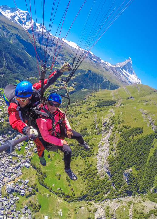 The most amazing, once-in-a-lifetime experience!! Go paragliding with the most breathtaking, jaw-dropping views EVER with the Matterhorn in the background!!! If you are ever anywhere near Switzerland you HAVE to put paragliding in Zermatt on your bucket list!!!! If you mention "Kevin & Amanda" at FlyZermatt.com you'll get a free T-shirt!! They're super cute too!