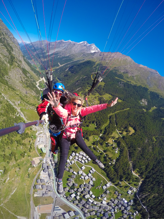 The most amazing, once-in-a-lifetime experience!! Go paragliding with the most breathtaking, jaw-dropping views EVER with the Matterhorn in the background!!! If you are ever anywhere near Switzerland you HAVE to put paragliding in Zermatt on your bucket list!!!! If you mention "Kevin & Amanda" at FlyZermatt.com you'll get a free T-shirt!! They're super cute too!