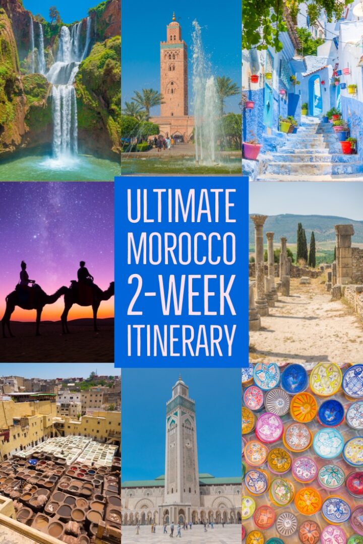 The Ultimate 2-Week Morocco Itinerary! Use this itinerary to get from Marrakesh to Casablanca and see all the best things in Morocco along the way, plus the best way to get there! #marrakesh #casablanca #fes #sahara #desert #chefchaouen #essaouira #asilah #rabat