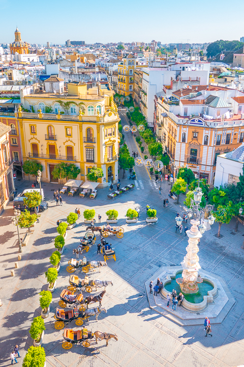 View from Giralda Tower at Seville Cathedral in Seville Spain