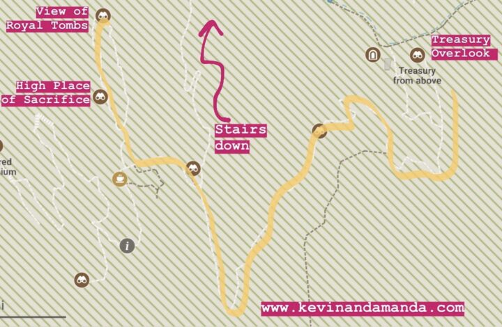 Petra Map -- Hiking Trail -- Back Way to High Place of Sacrifice