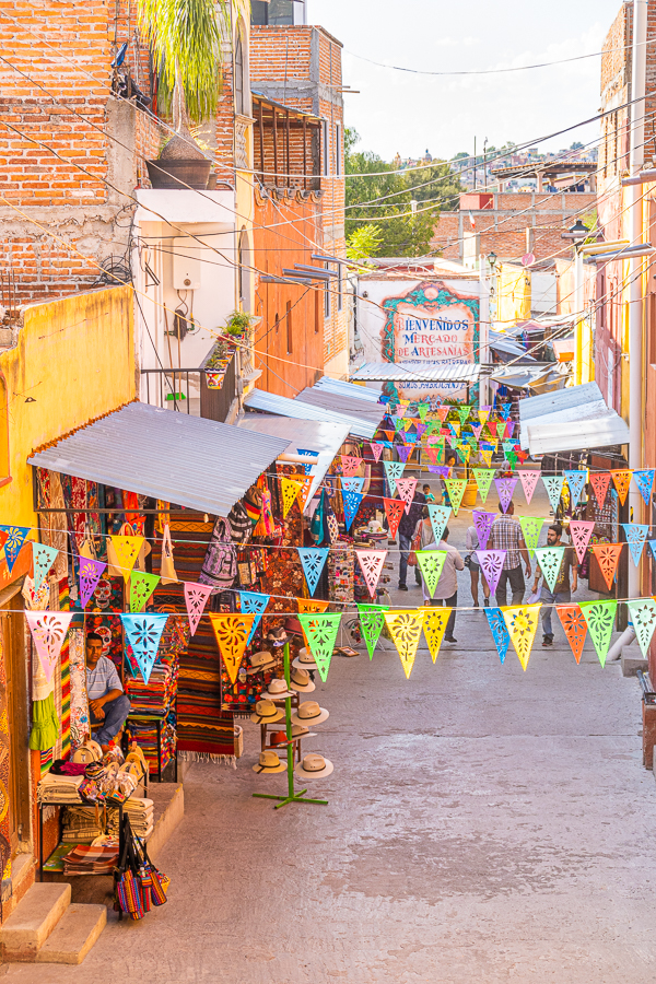 Street with colorful flags in Mexico