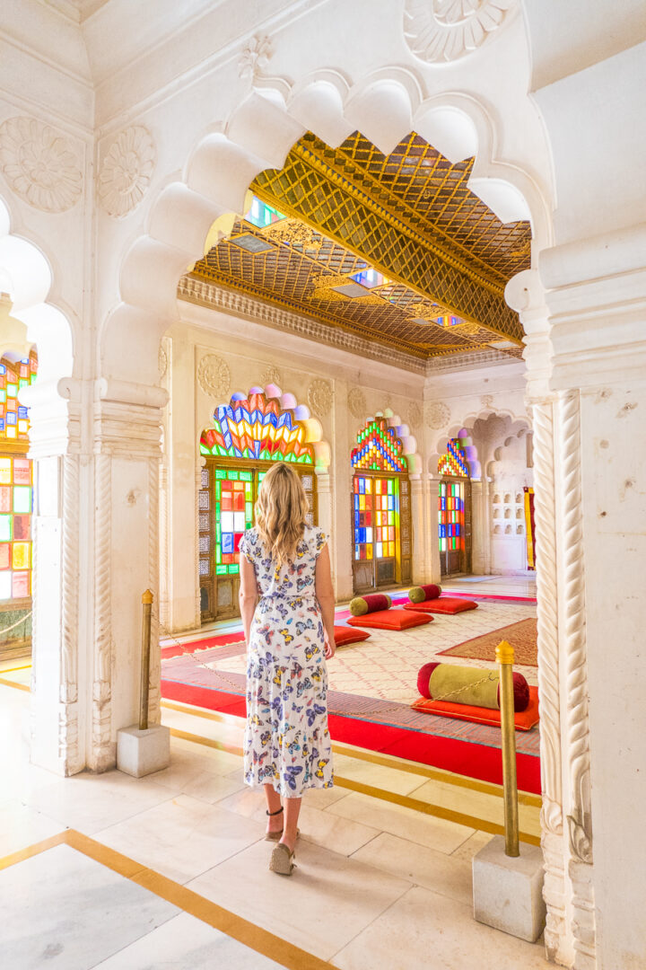 Woman inside beautiful palace in Jodhpur, India