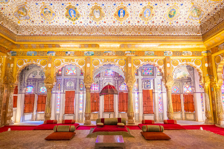 Inside the Phool Mahal palace in India