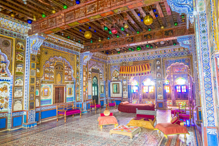 View of the inside of the Takhat Vilas palace in India