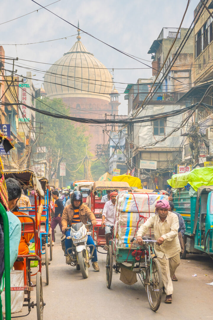 Chandni Chowk Market with Jama Masjid Mosque in the background