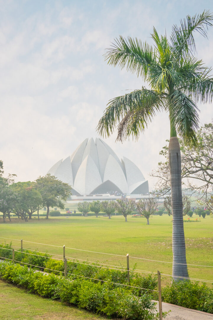 Bahai Temple AKA Lotus Temple with a palm tree