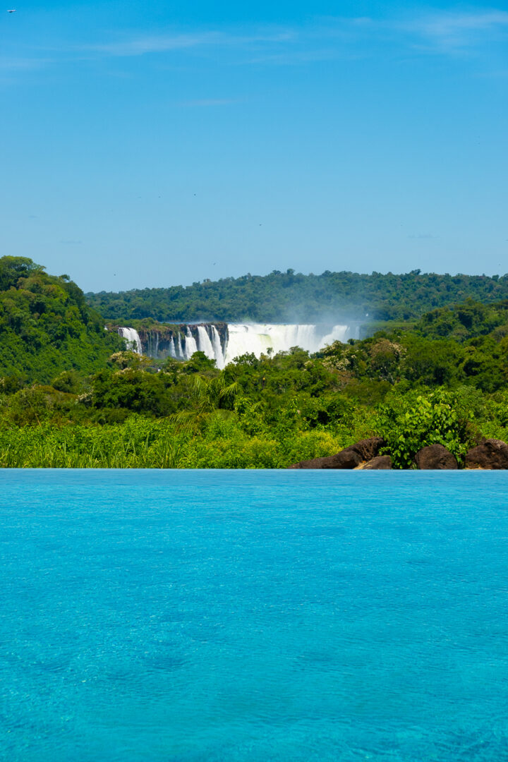 View of Iguazu Falls from Grand Melia Iguazu hotel infinity pool..