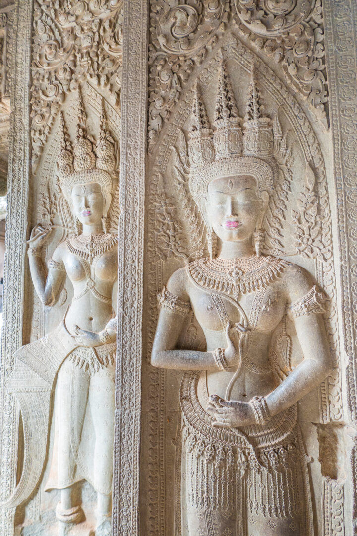 Detailed carvings at Angkor Wat