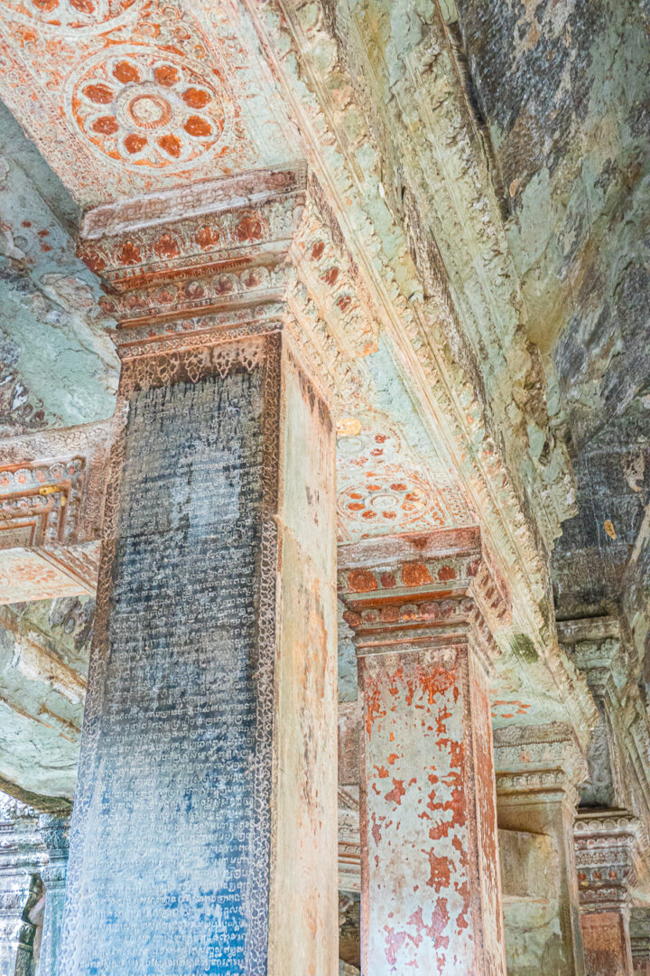 Ancient writing on columns at Angkor Wat