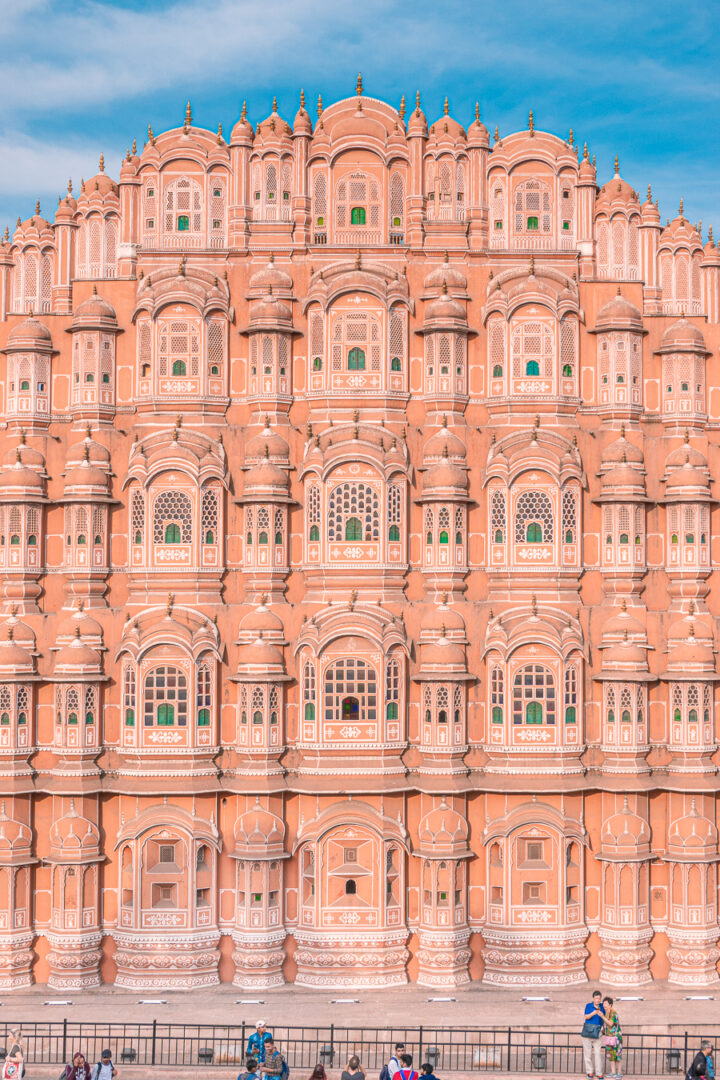 The outside of a palace in Jaipur, the Pink City of India.