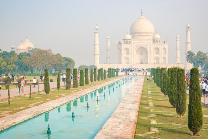 The Taj and reflecting pool from slightly off center.