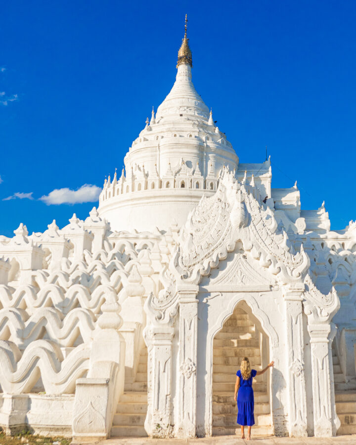 View of the White Temple Myanmar from the bottom of the 7 eaves. 