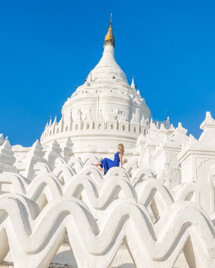 Seated on the white waves at the White Temple in Myanmar. 