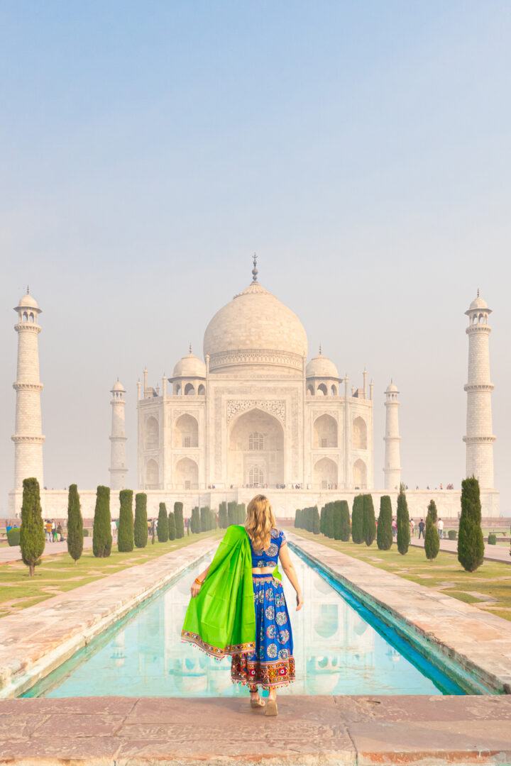 Woman in front of the Taj Mahal