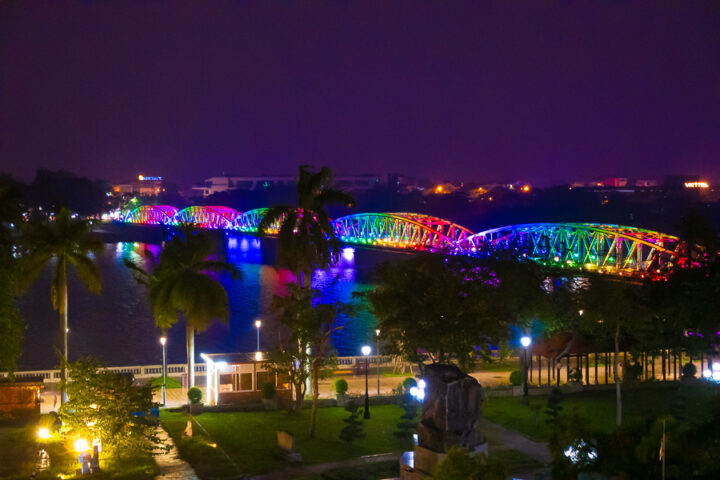 lighted bridge in hue, vietnam