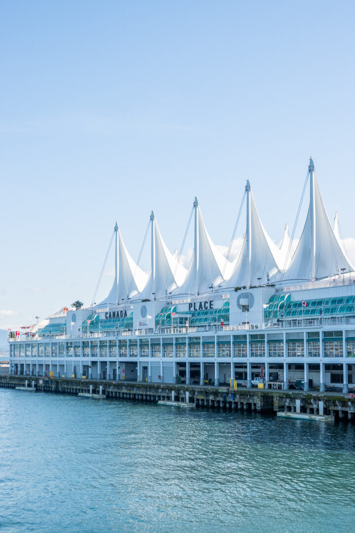 Iconic white sails of Canada Place over the water