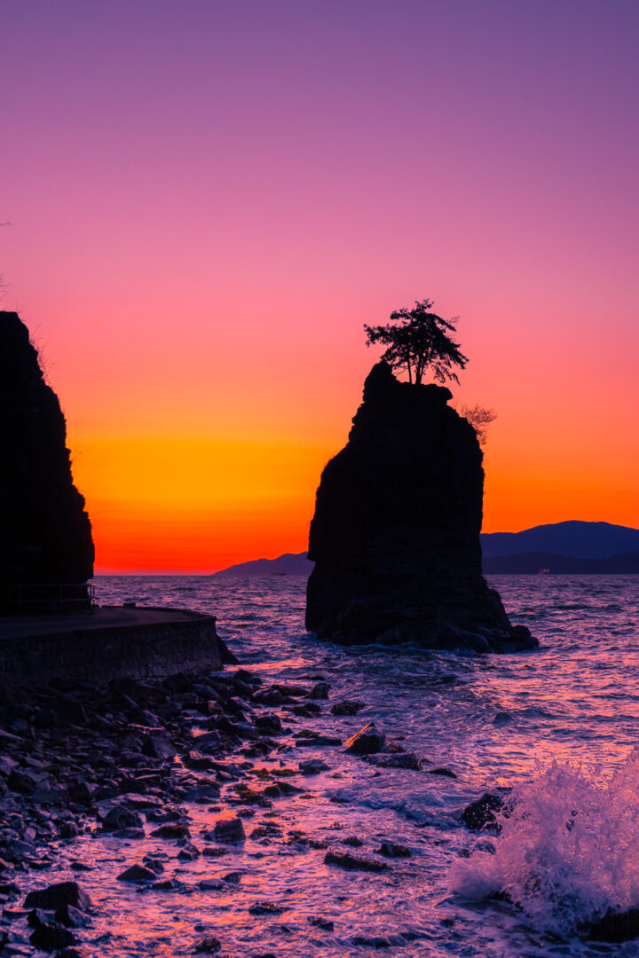 silhouette of a Pineapple shaped rock at sunset