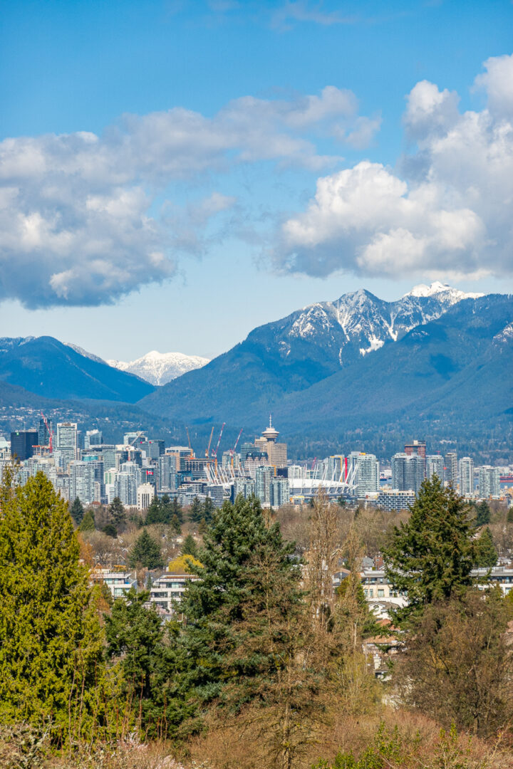 Vancouver Skyline with snowcapped mountains in background