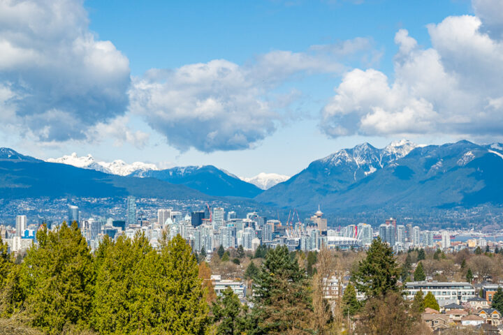 Vancouver Skyline with snowcapped mountains in background