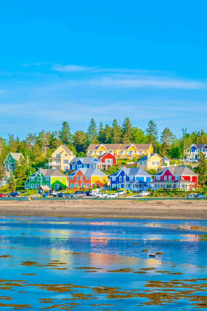 colorful houses on the beach in sainte-luce