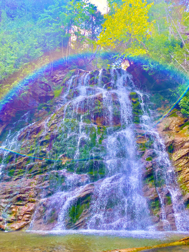 waterfall with rainbow in forillion national park