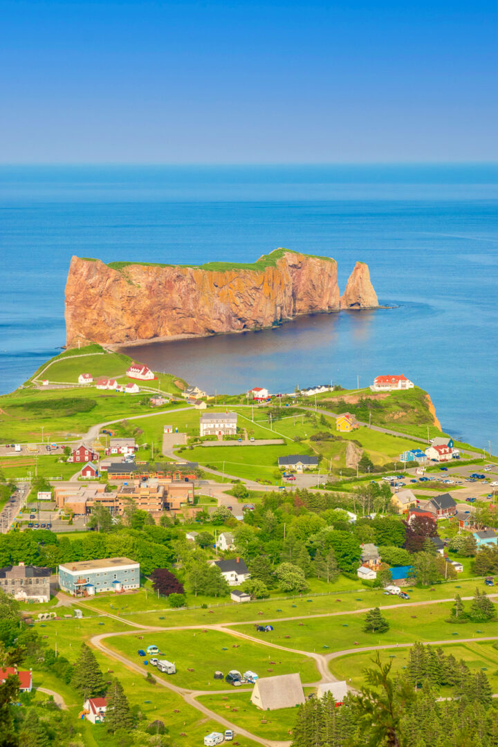 View of Perce Rock from Mont Sainte-Anne Hike in Gaspesie