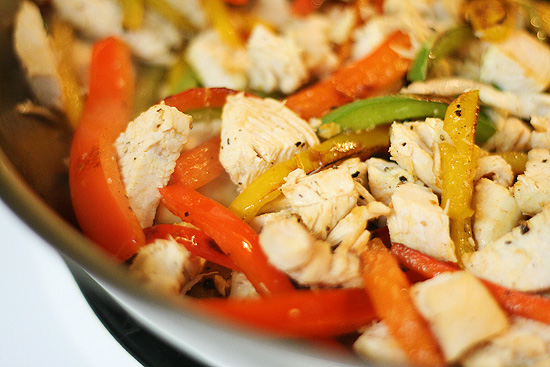 Colorful Chicken Alfredo Farfalle with sweet bell peppers and fresh basil