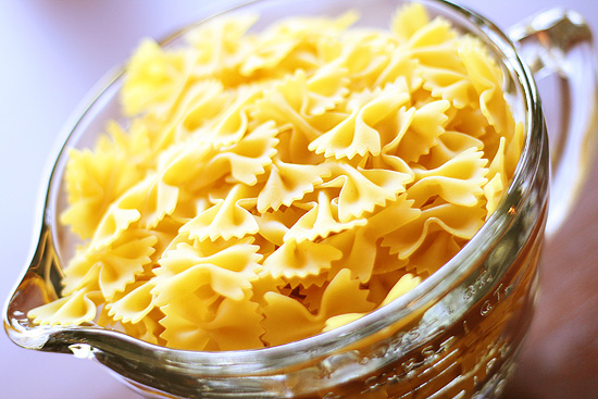 Colorful Chicken Alfredo Farfalle with sweet bell peppers and fresh basil