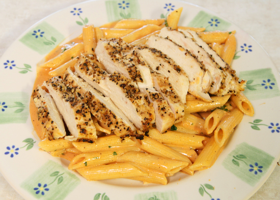 grilled chicken penne pasta tomato cream sauce recipe cooking blog